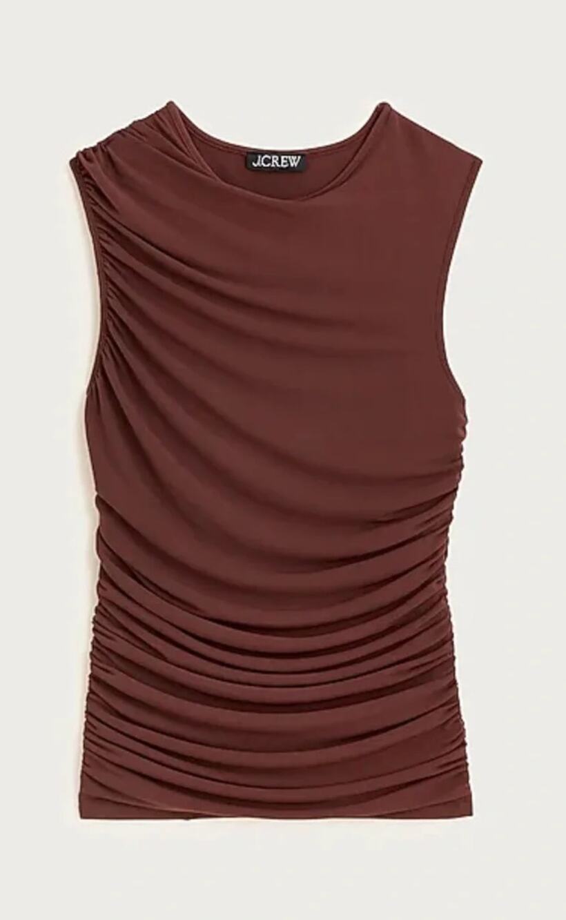 J Crew Ruched Shell Top In Matte Jersey Large Brown